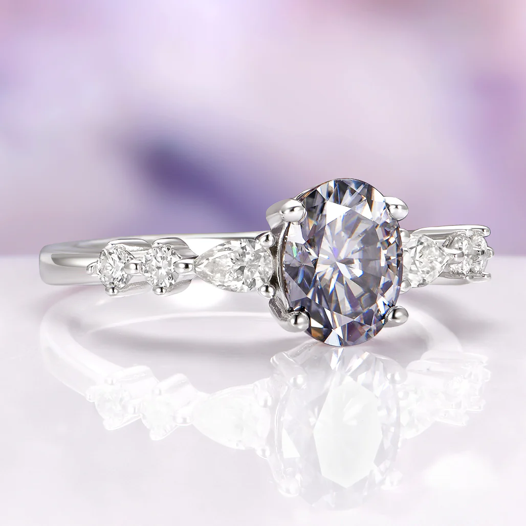 Oval Cut Gray Moissanite Ring in Sterling Silver - Image 2