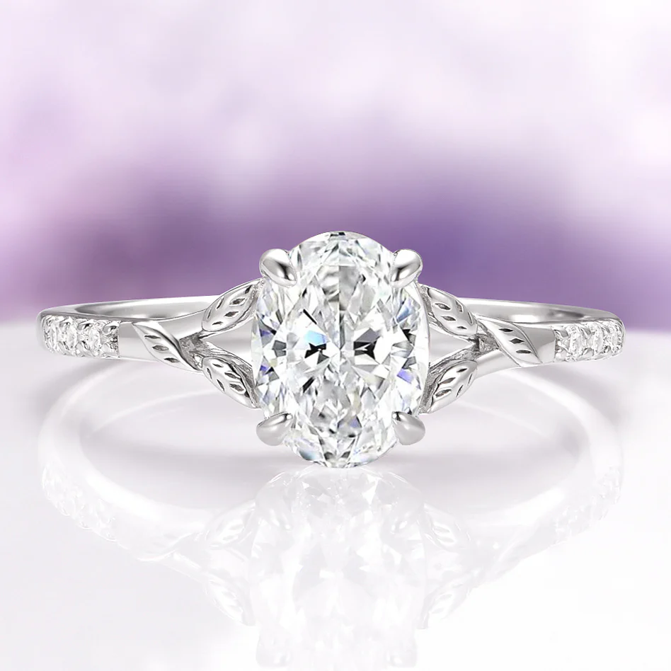 Oval Cut Moissanite Engagement Ring in 14K White Gold