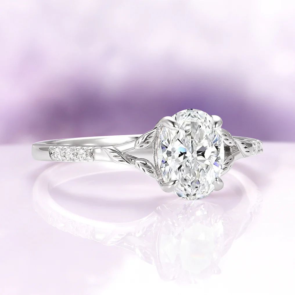 Oval Cut Moissanite Engagement Ring in 14K White Gold - Image 5