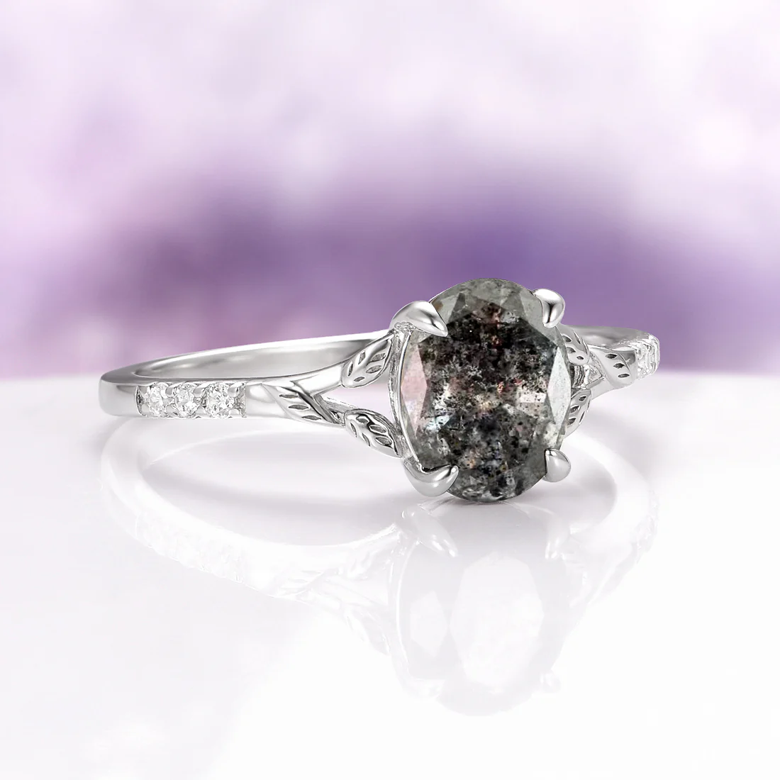 Galaxy Salt and Pepper (Herkimer) Diamond & Meteorite Couples Ring Set - Image 12