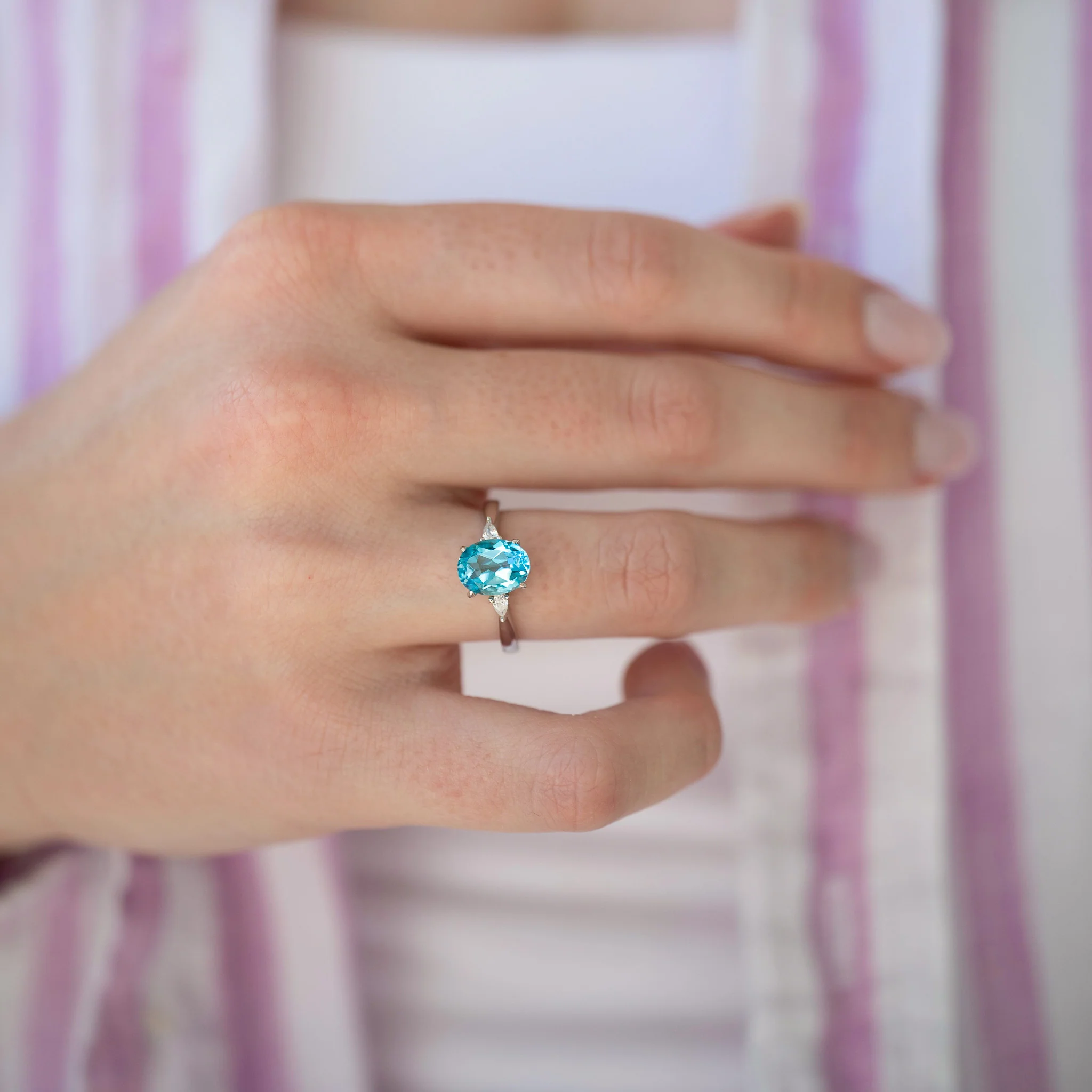 Oval Cut Natural Swiss Topaz Engagement Ring in Sterling Silver - Image 2