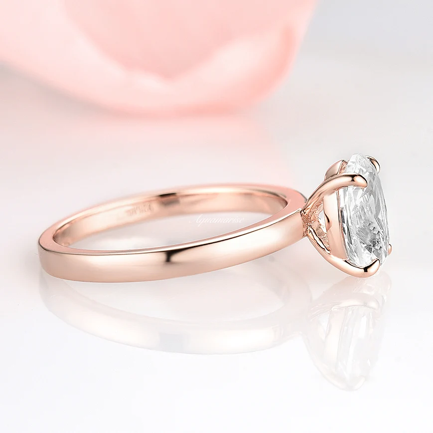 Solitaire White Sapphire Ring- 14K Rose Gold Vermeil - Image 3