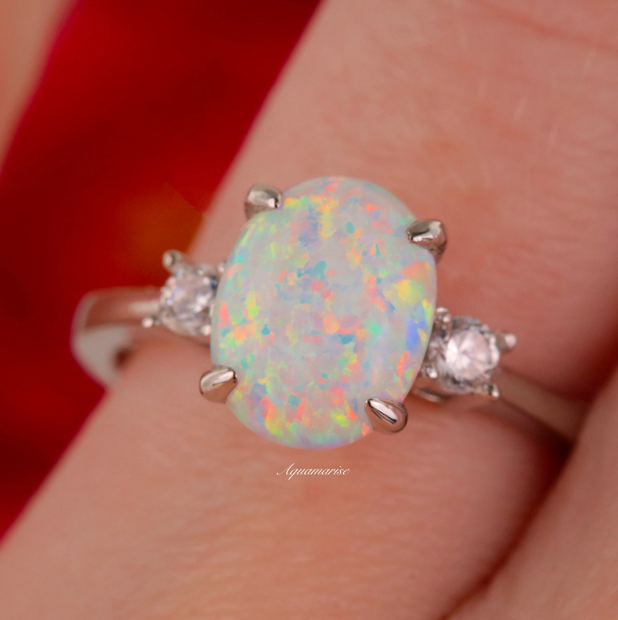 Everly White Fire Opal Ring in Sterling Silver - Image 3