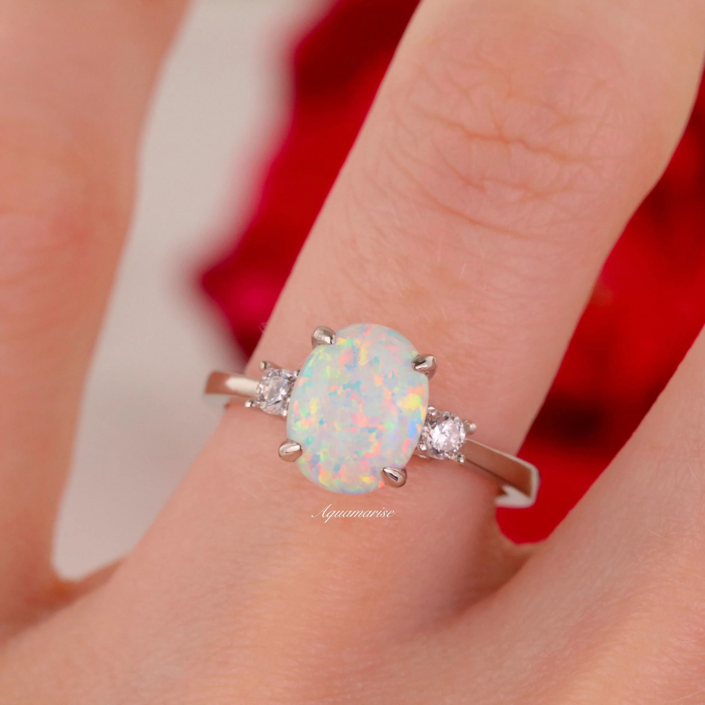 Everly White Fire Opal Ring in Sterling Silver - Image 4