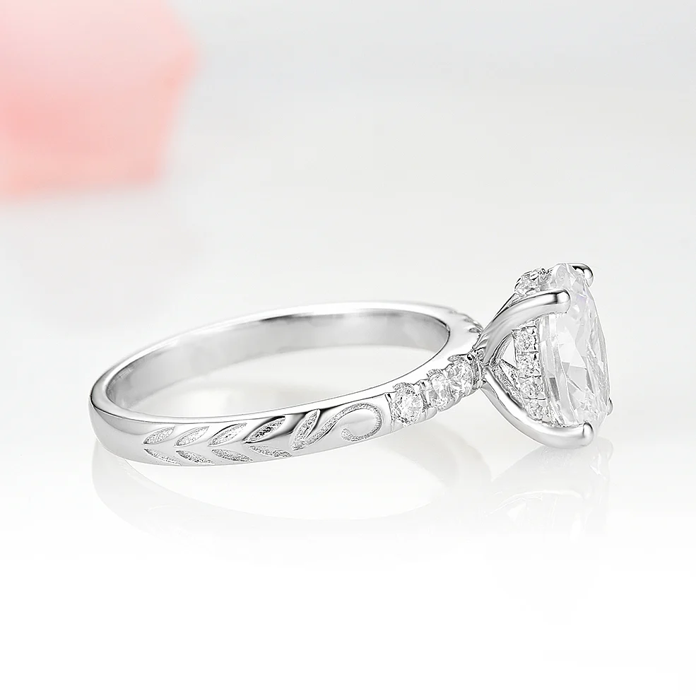 Oval Moissanite Filigree Engagement Ring in 14K White Gold - Image 4