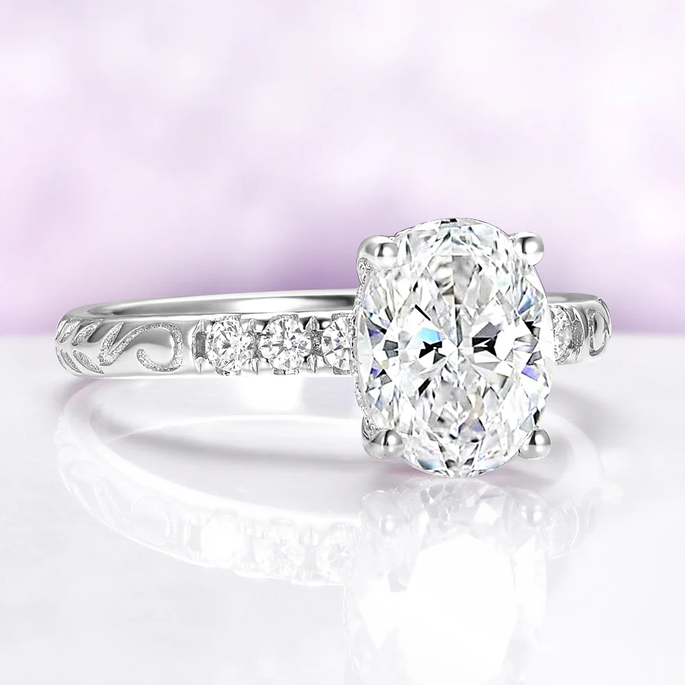 Oval Moissanite Filigree Engagement Ring in 14K White Gold - Image 5