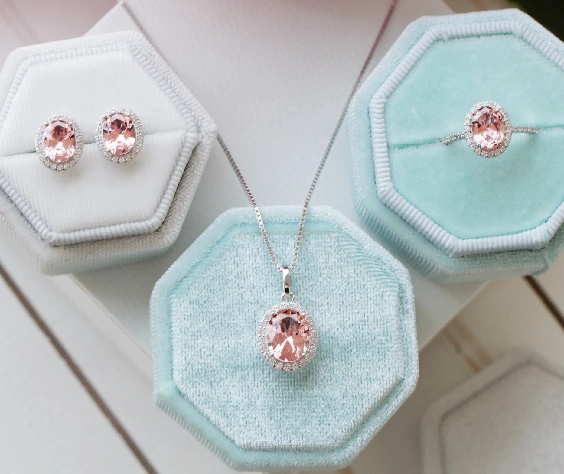 Iris Oval Morganite Stud Earrings in Sterling Silver - Image 4