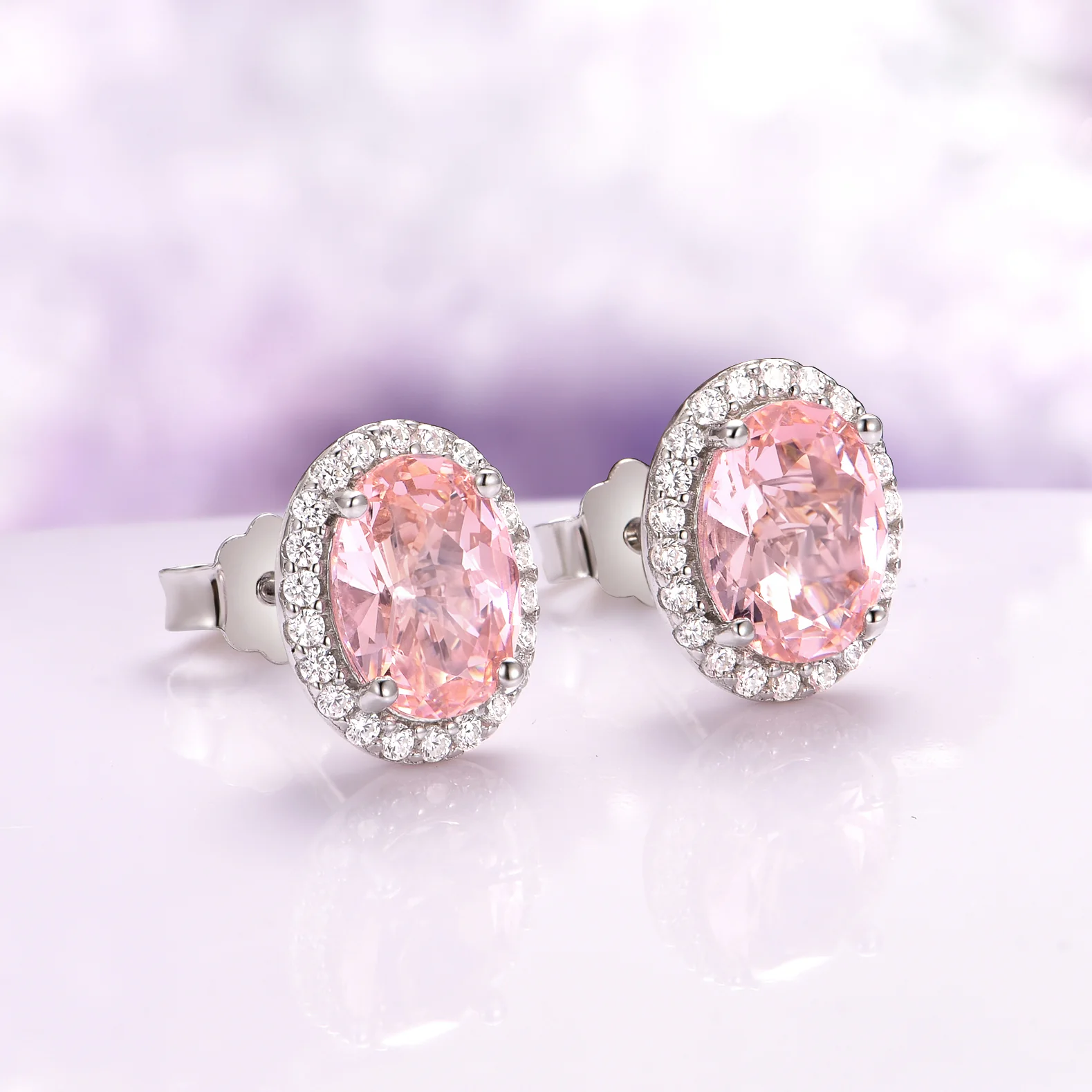 Iris Oval Morganite Stud Earrings in Sterling Silver - Image 5