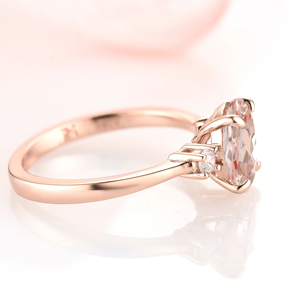 Everly Oval Morganite Ring- 14K Rose Gold Vermeil - Image 4