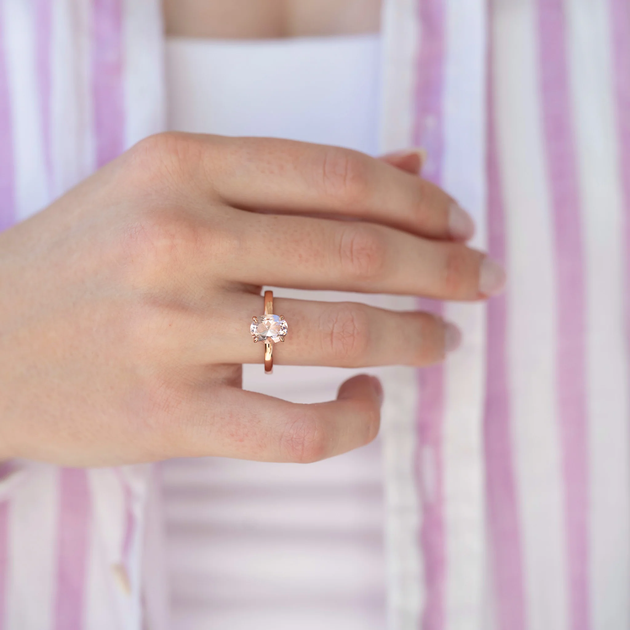 Oval Solitaire Morganite Ring- 14K Rose Gold Vermeil - Image 2