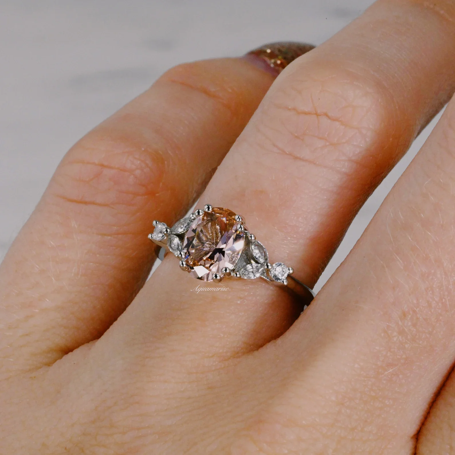 Oval Cut Blush Pink Morganite Ring in Sterling Silver - Image 4
