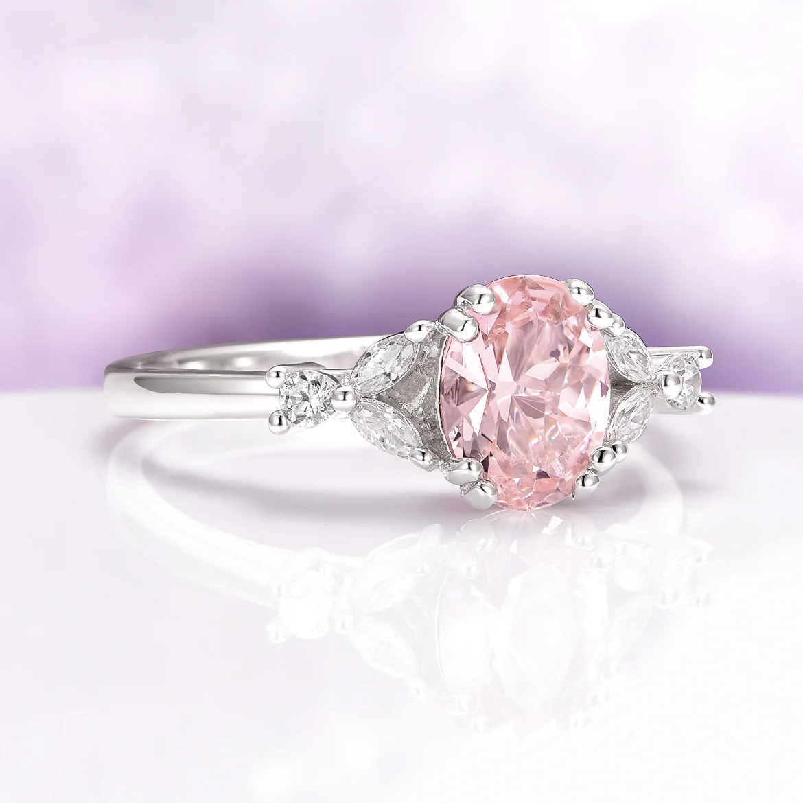 Oval Cut Blush Pink Morganite Ring in Sterling Silver - Image 5