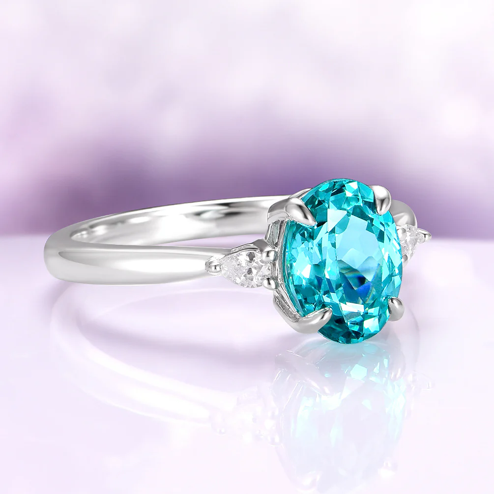 Oval Cut Paraiba Tourmaline Engagement Ring in Sterling Silver - Image 3