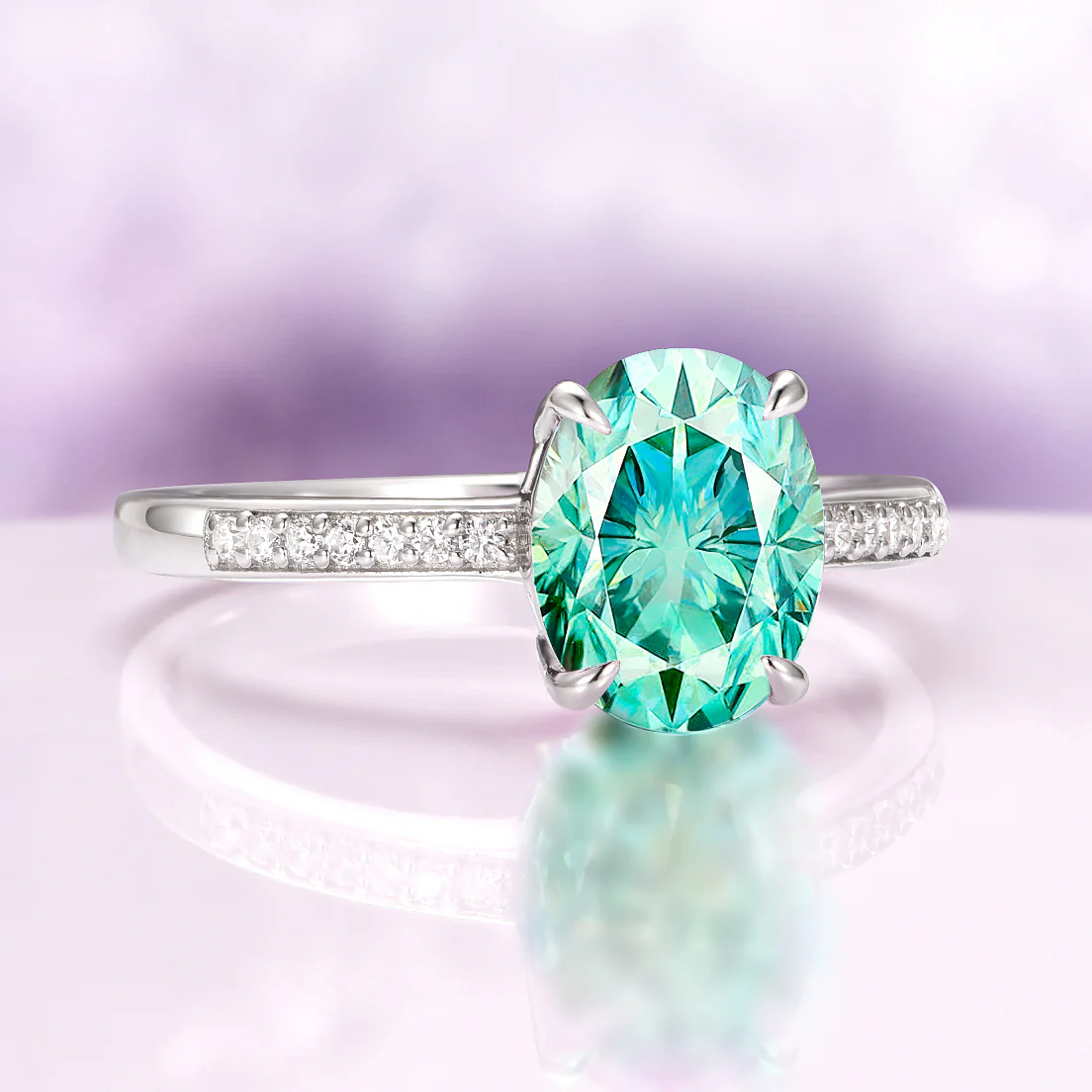 Ava Oval Cut Teal Sapphire Engagement Ring in Sterling Silver - Image 4