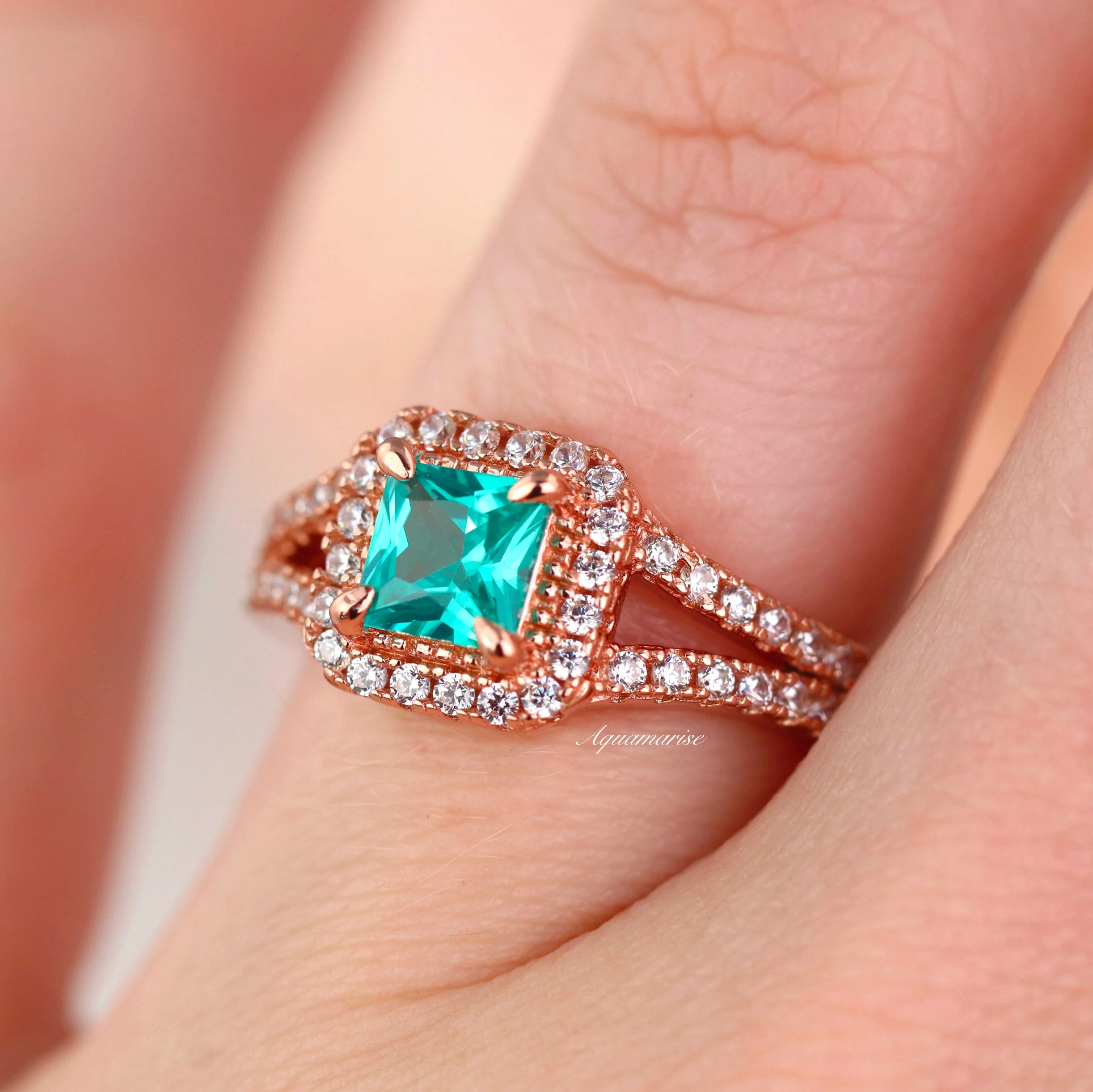 Split Shank Paraiba Tourmaline Ring- 14K Rose Gold Vermeil - Image 2