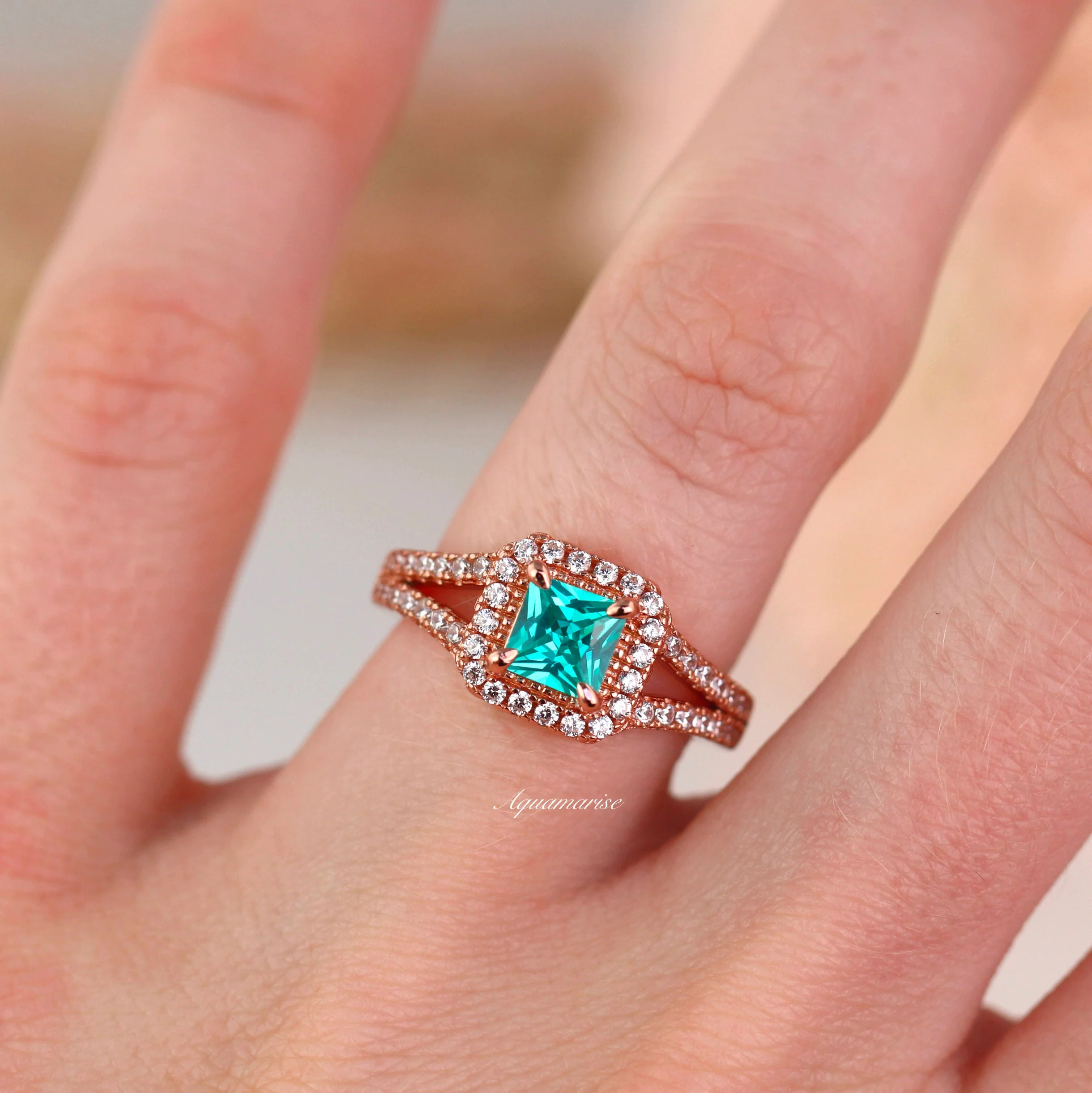 Split Shank Paraiba Tourmaline Ring- 14K Rose Gold Vermeil - Image 3