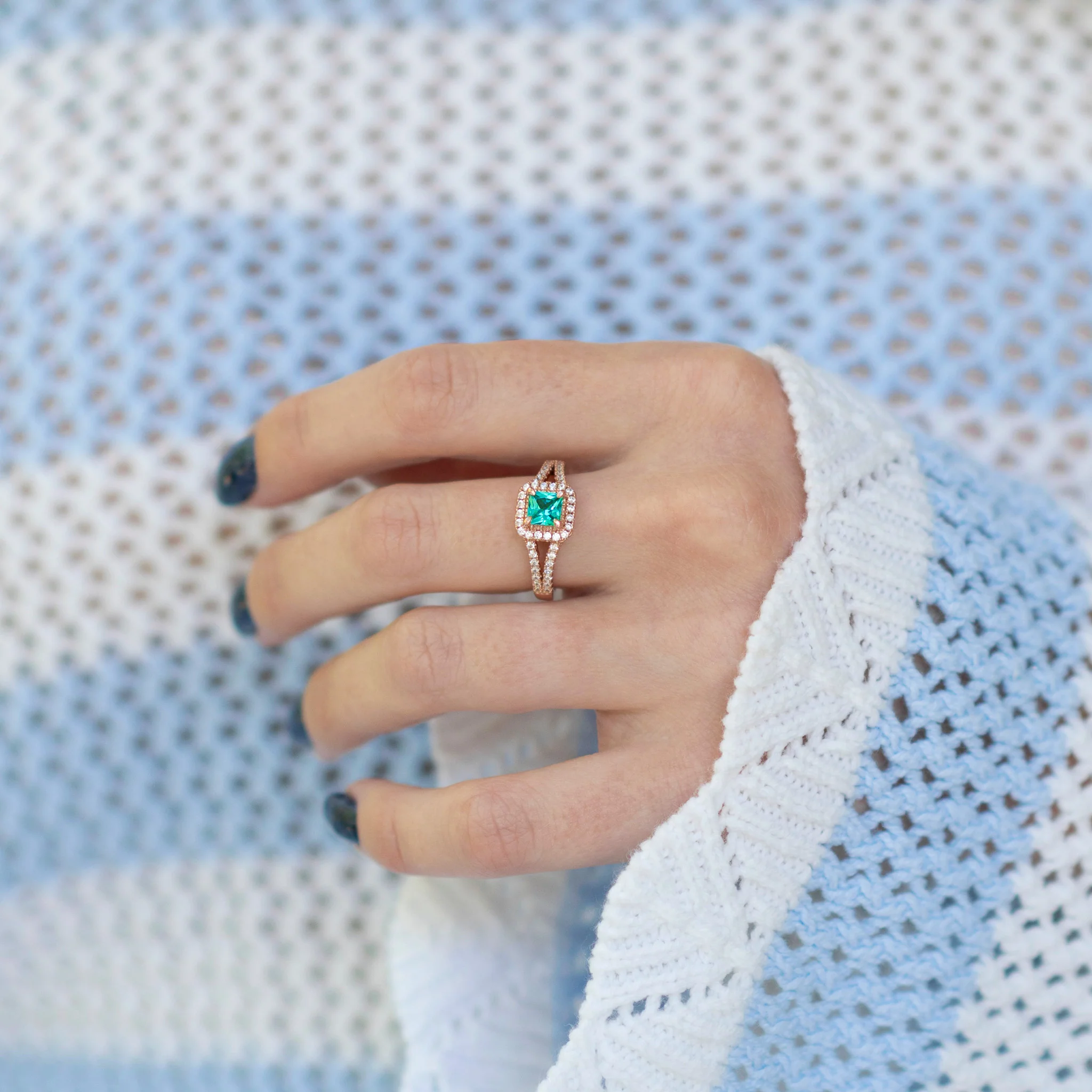 Split Shank Paraiba Tourmaline Ring- 14K Rose Gold Vermeil - Image 4