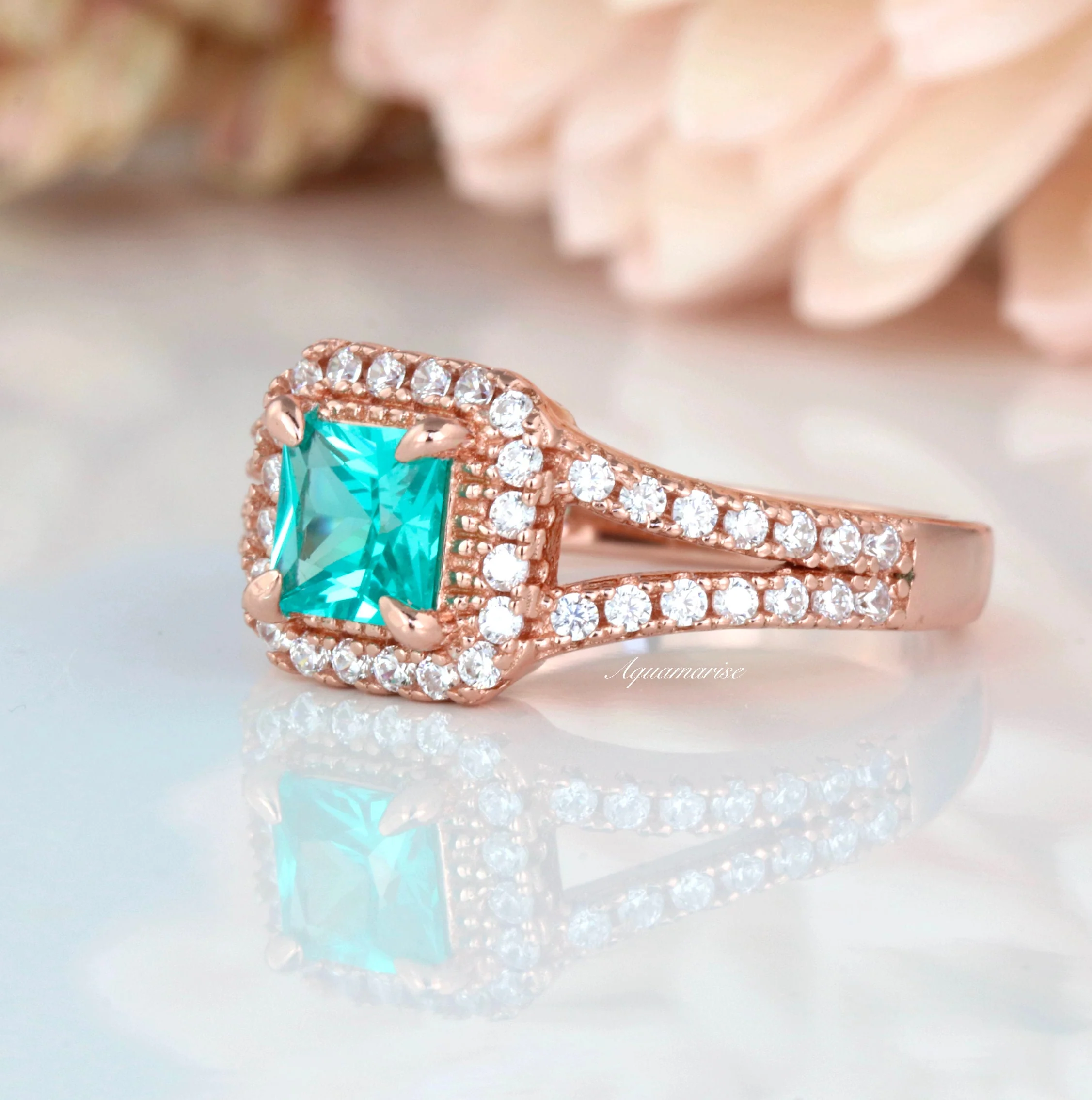 Split Shank Paraiba Tourmaline Ring- 14K Rose Gold Vermeil - Image 5
