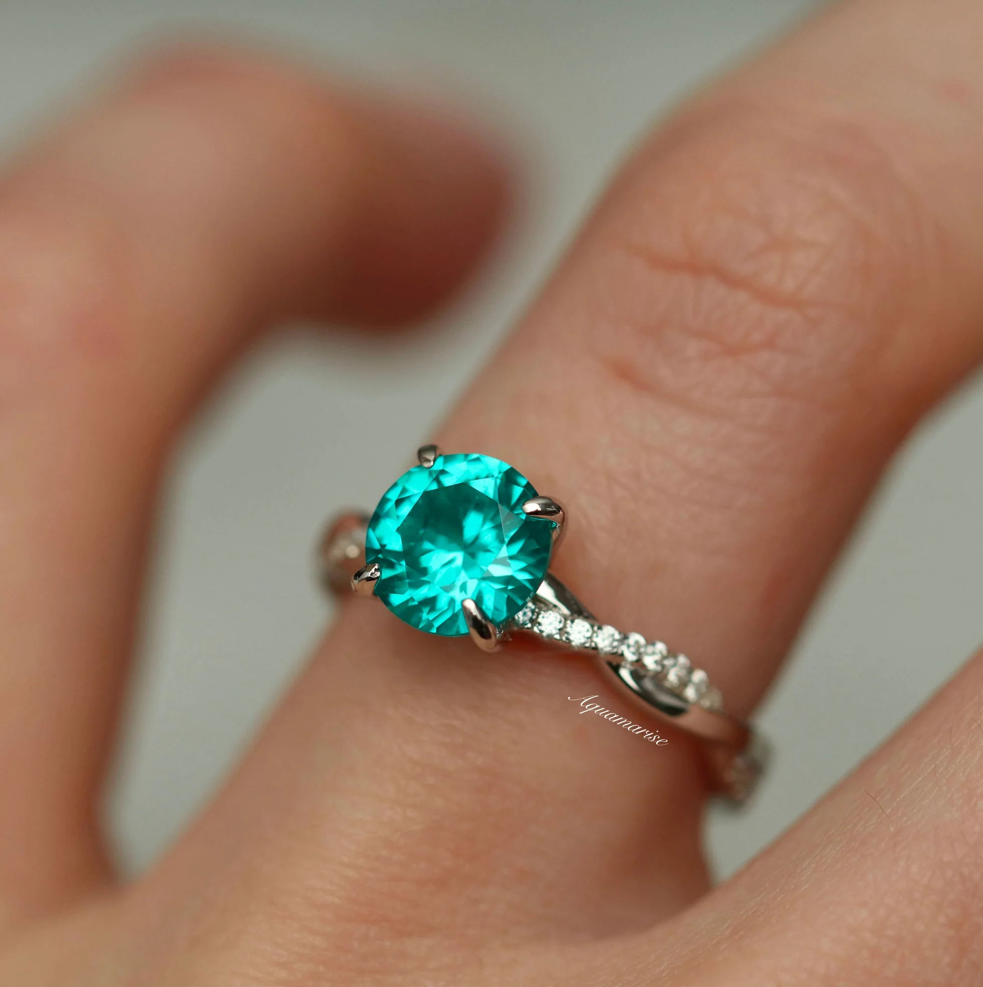 Sophia Paraiba Tourmaline Twisted Vine Ring in Sterling Silver - Image 2