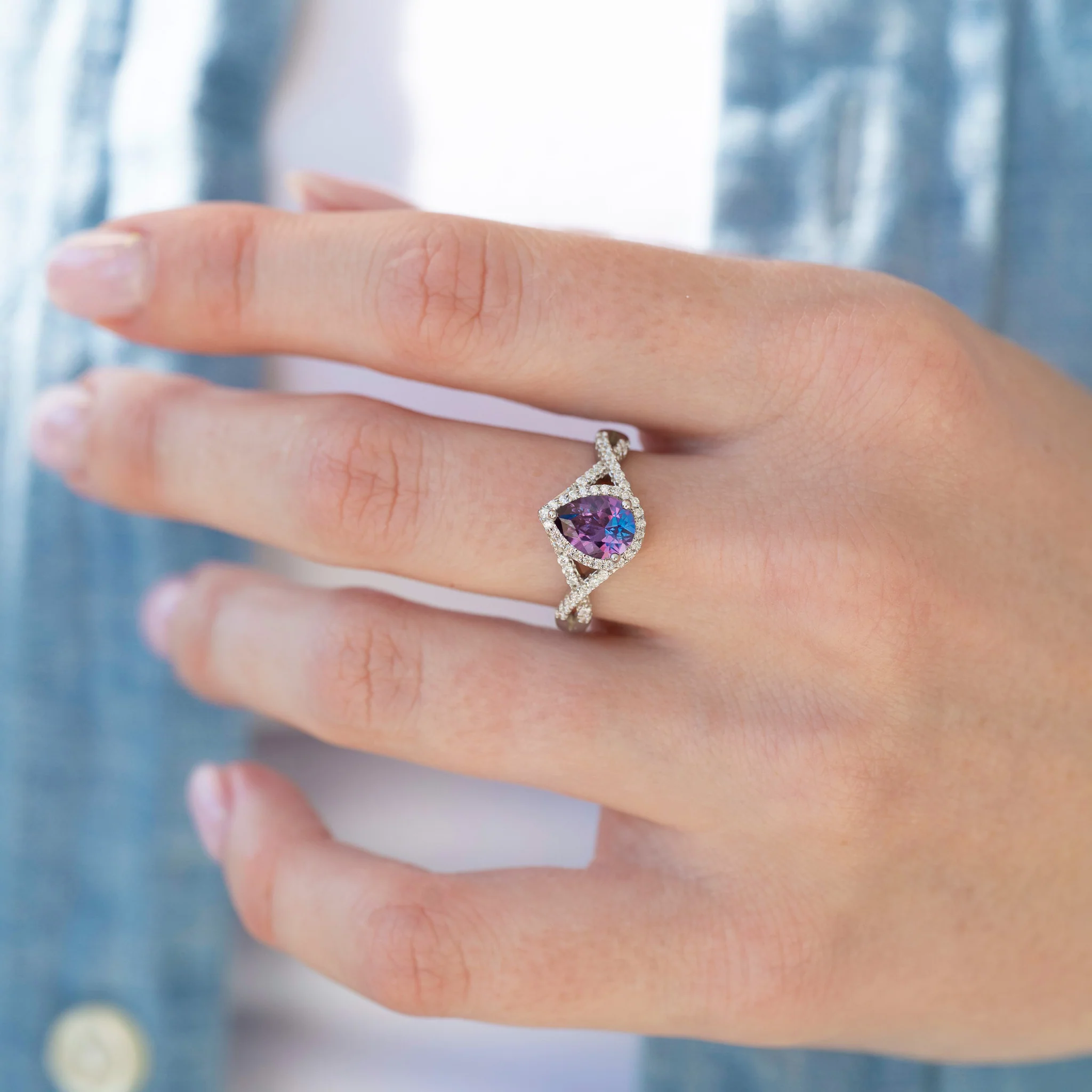 Flair Teardrop Alexandrite Ring in Sterling Silver - Image 2