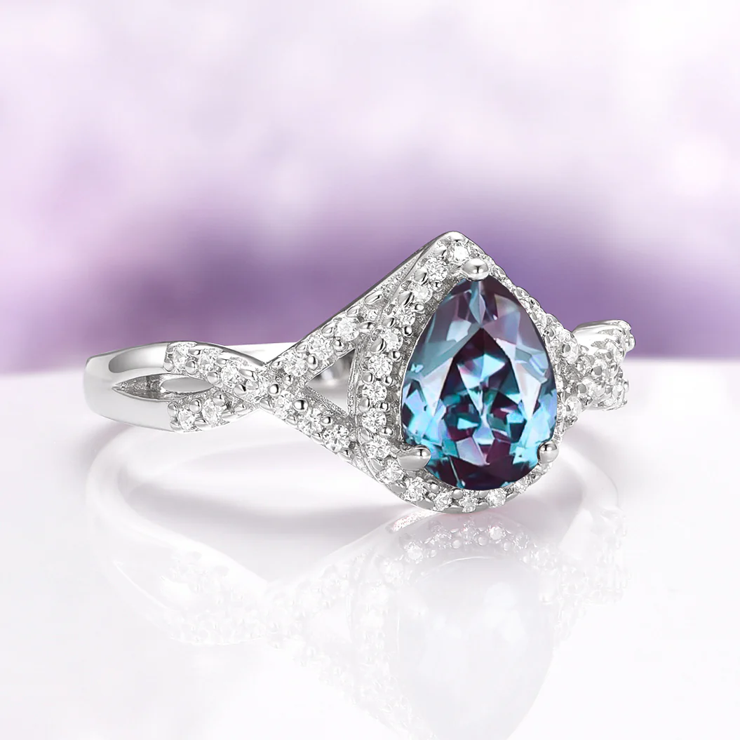 Flair Teardrop Alexandrite Ring in Sterling Silver - Image 3