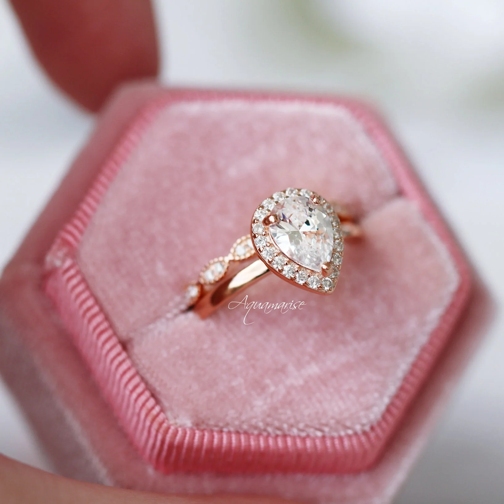 Simulated Diamond Engagement Ring in 14K Rose Gold Vermeil - Image 3