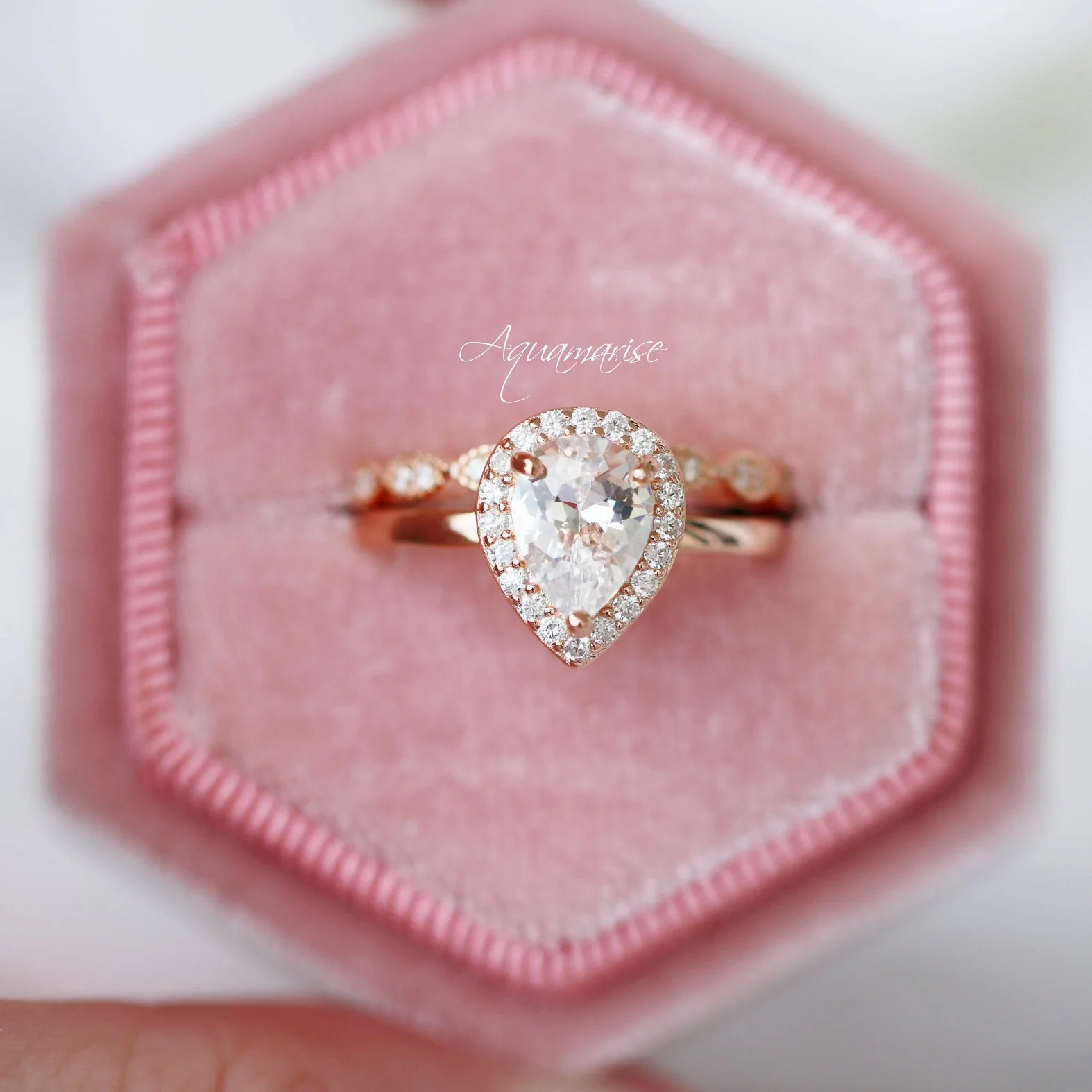 Simulated Diamond Engagement Ring in 14K Rose Gold Vermeil - Image 4