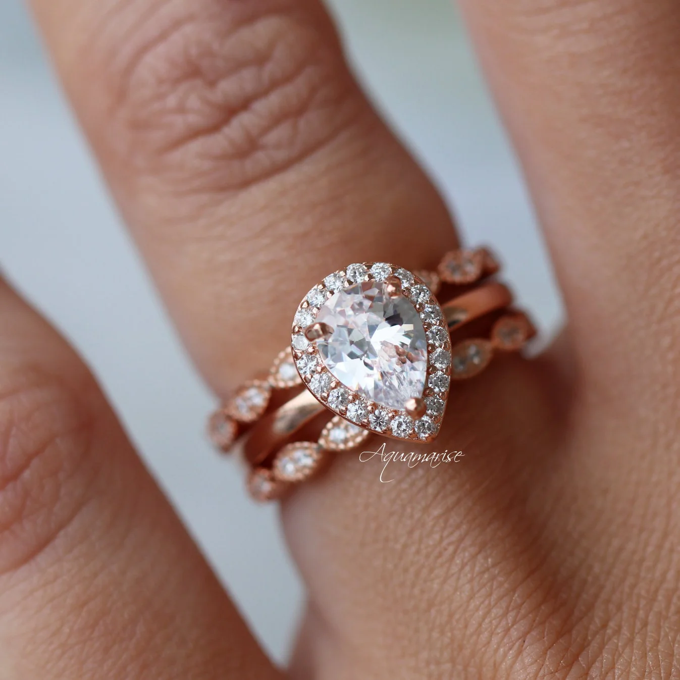 Simulated Diamond Engagement Ring in 14K Rose Gold Vermeil - Image 6