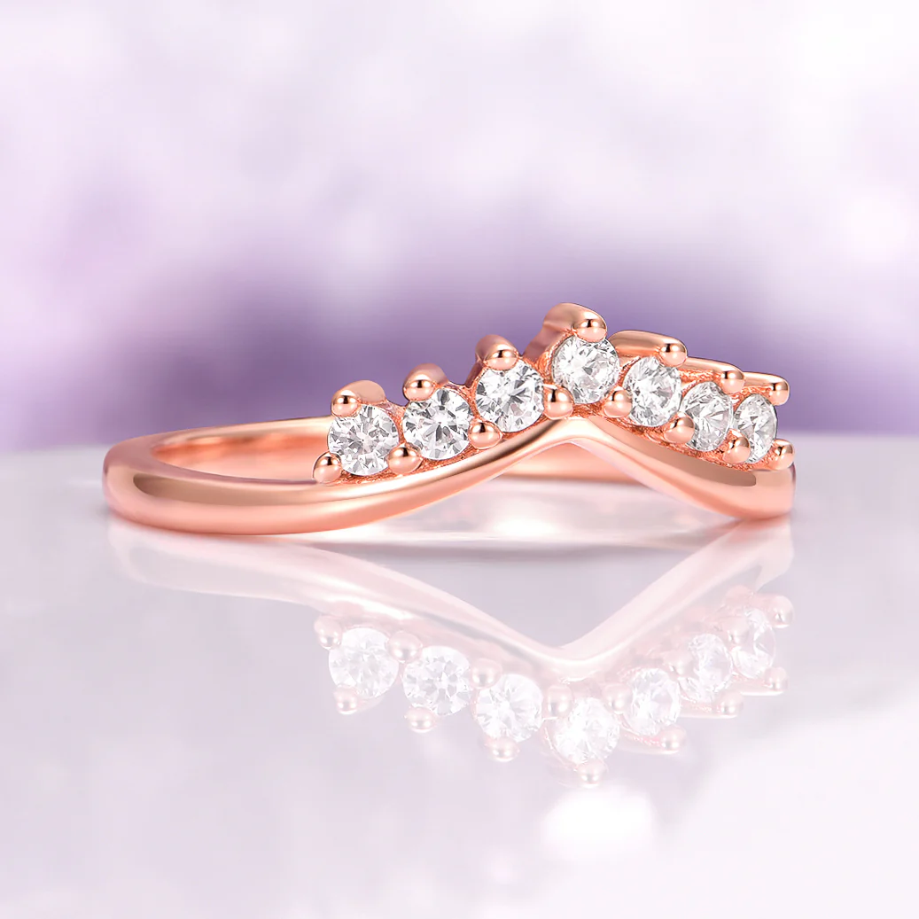 Petite Crown Stacking Wedding Band in 14K Rose Gold Vermeil - Image 4