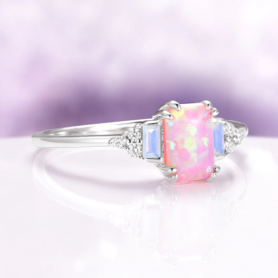 Dainty Pink Fire Opal Ring in Sterling Silver - Image 5