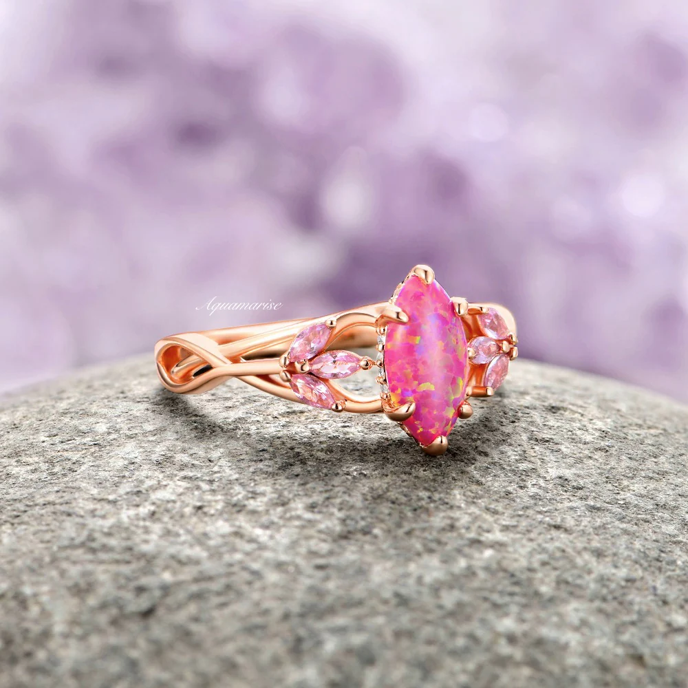 Pink Fire Opal & Sapphire Celtic Knot Ring- 14K Rose Gold Vermeil - Image 3