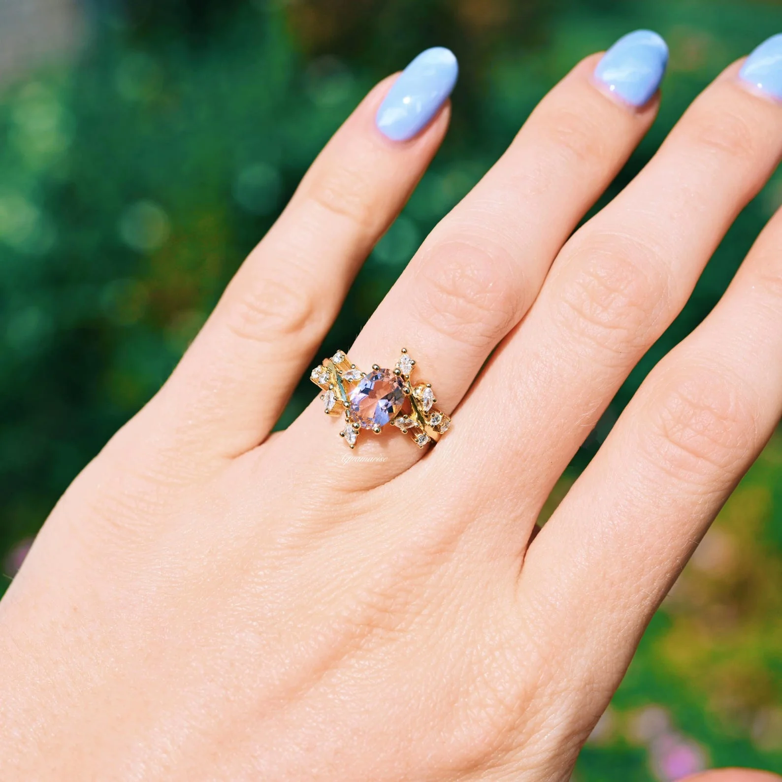 Morganite Fairy Leaf Engagement Ring in 14K Solid Yellow Gold - Image 2