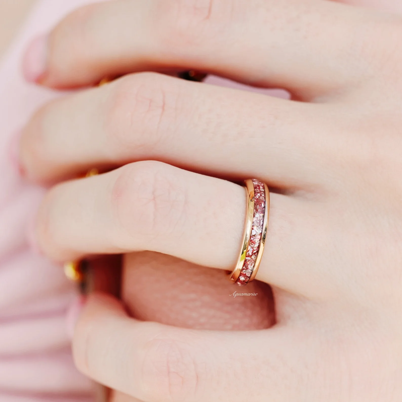 Morganite Wedding Band- 4MM Rose Gold Tungsten - Image 2