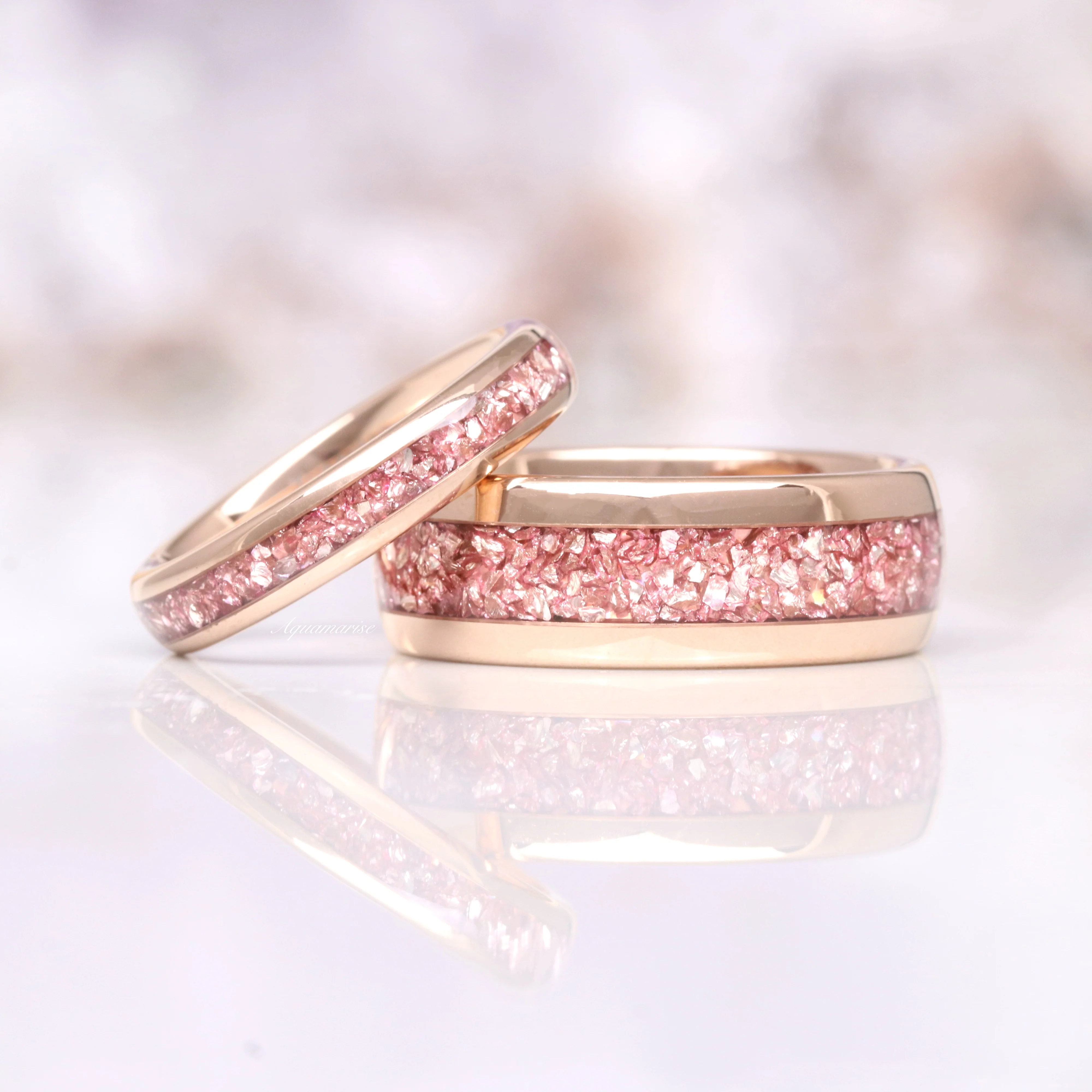 Morganite Wedding Band- 4MM Rose Gold Tungsten - Image 3