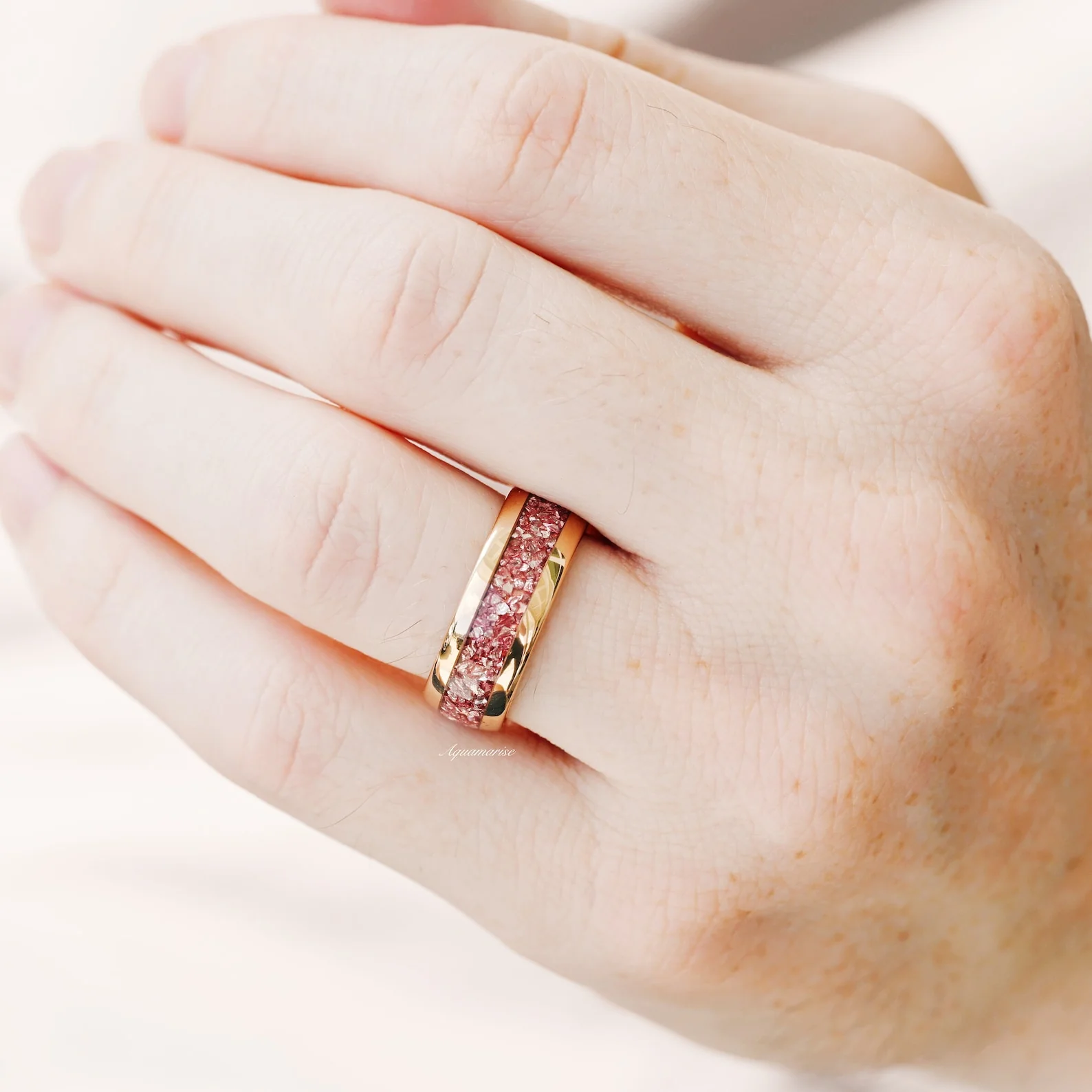 Morganite Wedding Band- 8MM Rose Gold Tungsten - Image 3
