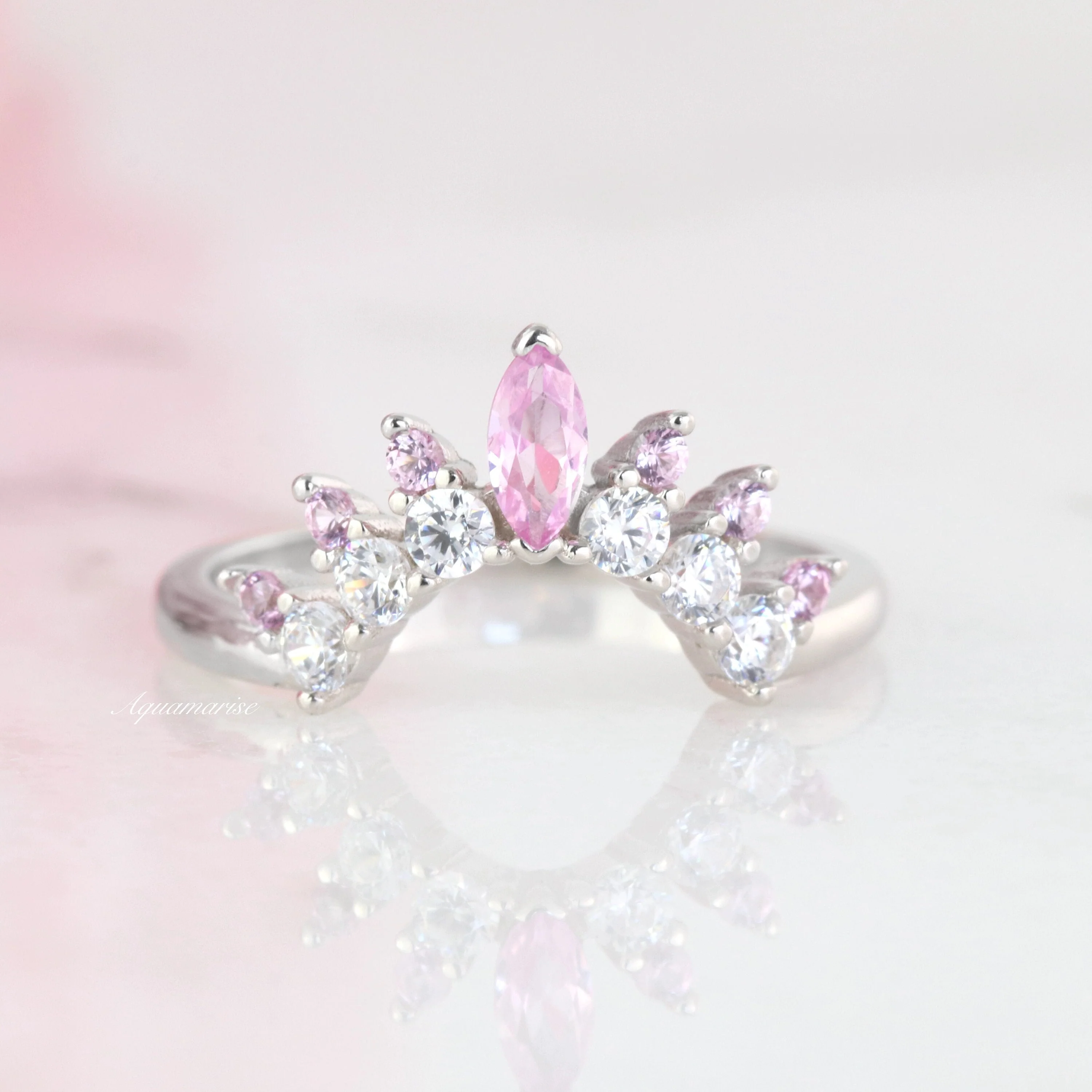 Tiara Pink Sapphire Curved Band- Sterling Silver - Image 5