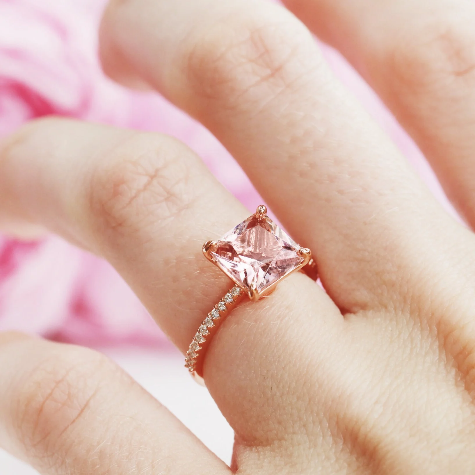 Princess Cut Blush Pink Morganite Engagement Ring in 14K Rose Gold Vermeil - Image 4