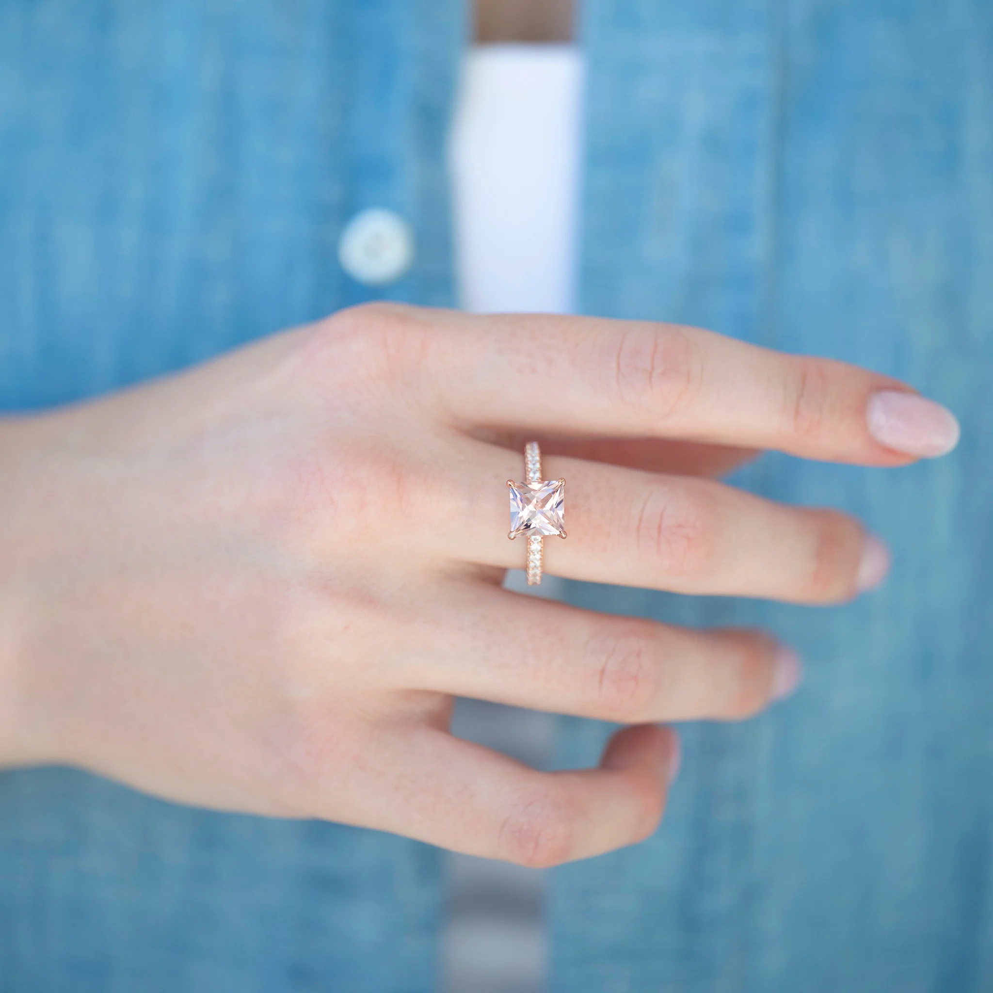 Princess Cut Blush Pink Morganite Engagement Ring in 14K Rose Gold Vermeil - Image 5