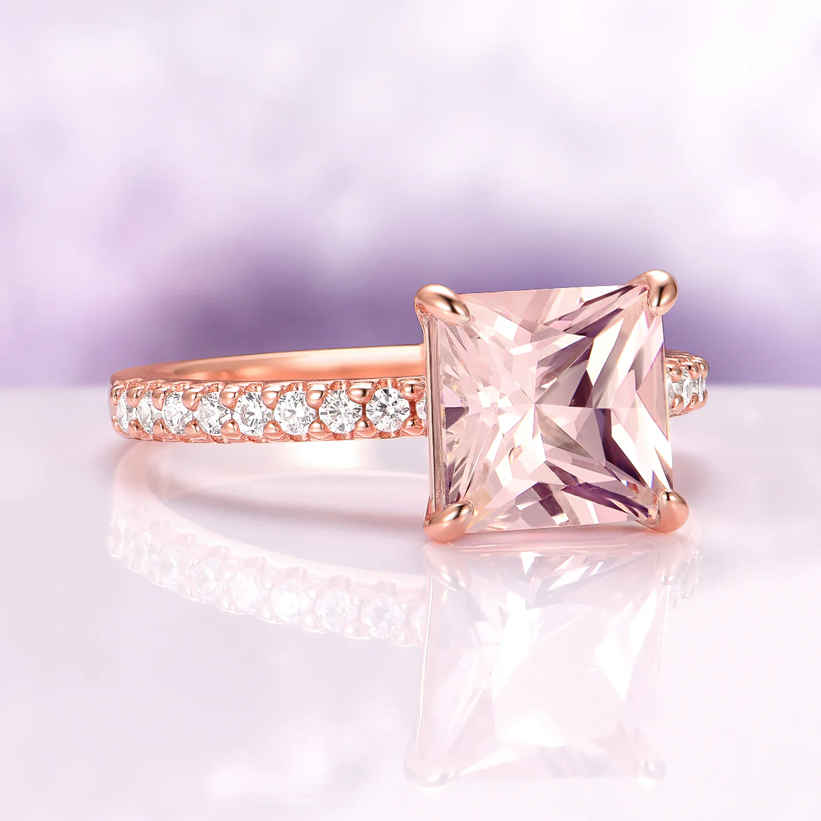 Princess Cut Blush Pink Morganite Engagement Ring in 14K Rose Gold Vermeil - Image 6