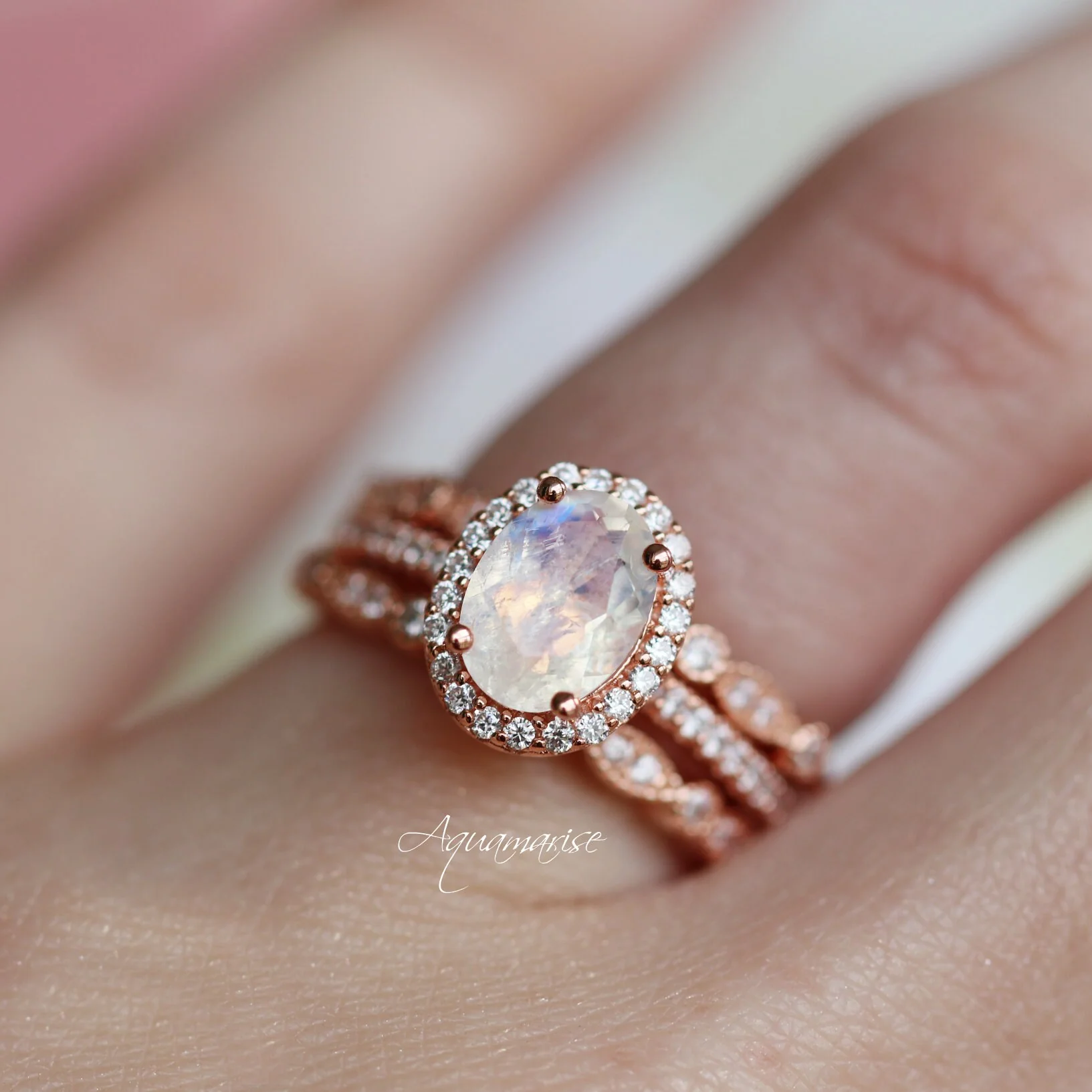 Iris Oval Moonstone Ring in 14K Rose Gold Vermeil - Image 4