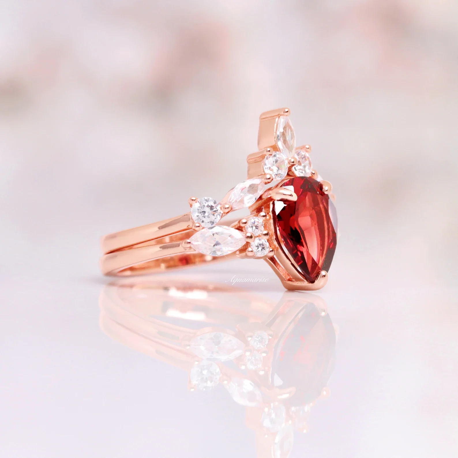Galaxy Red Fire Opal & Garnet Couples Ring Set - Image 10