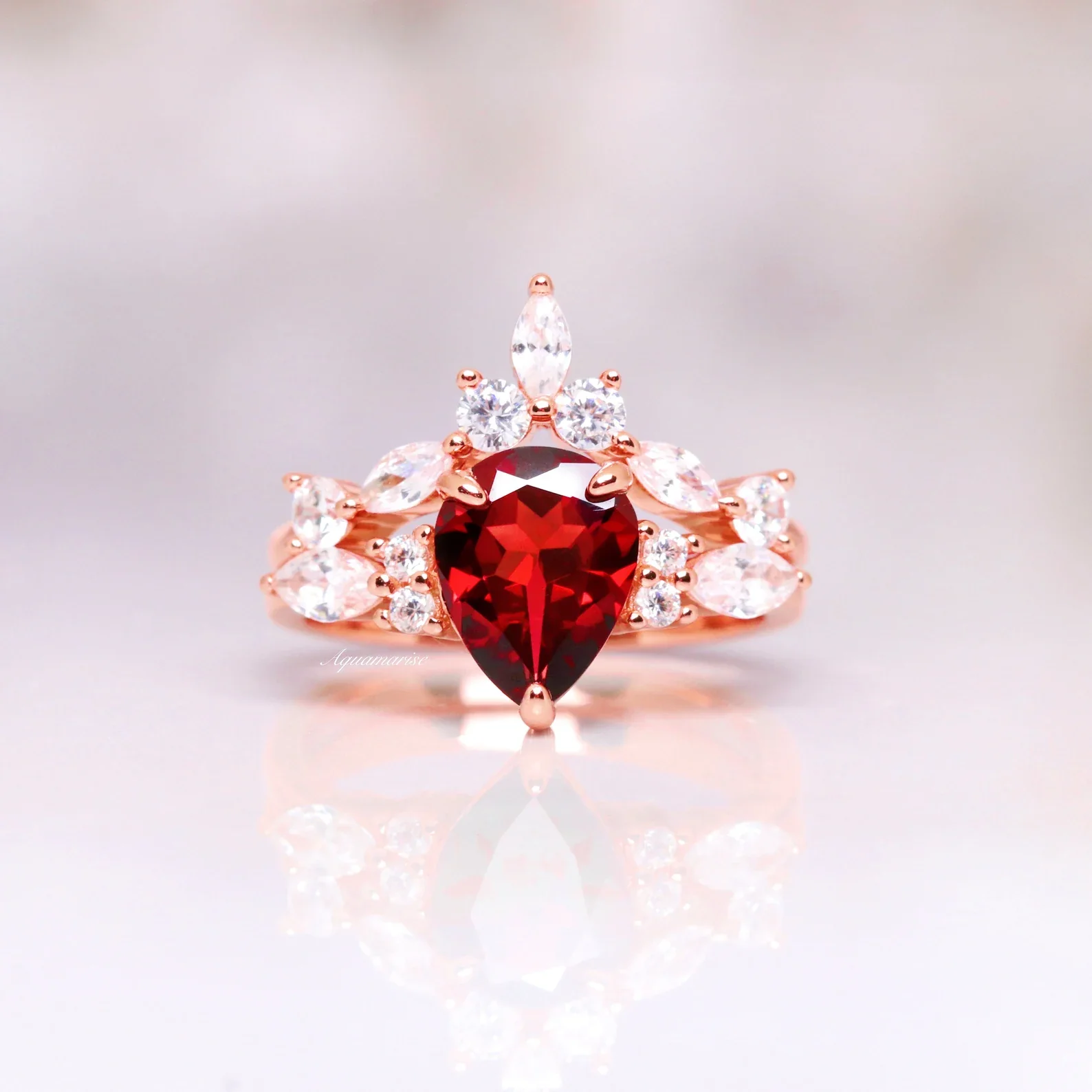 Galaxy Red Fire Opal & Garnet Couples Ring Set - Image 3