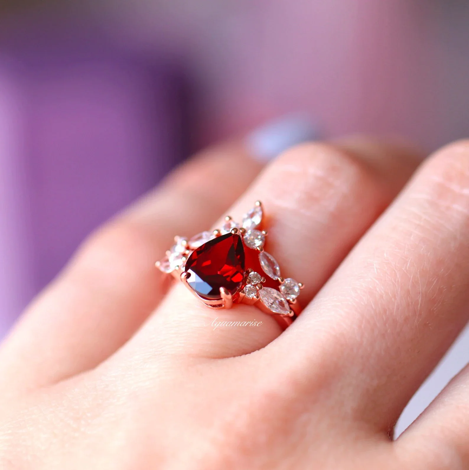 Galaxy Red Fire Opal & Garnet Couples Ring Set - Image 7