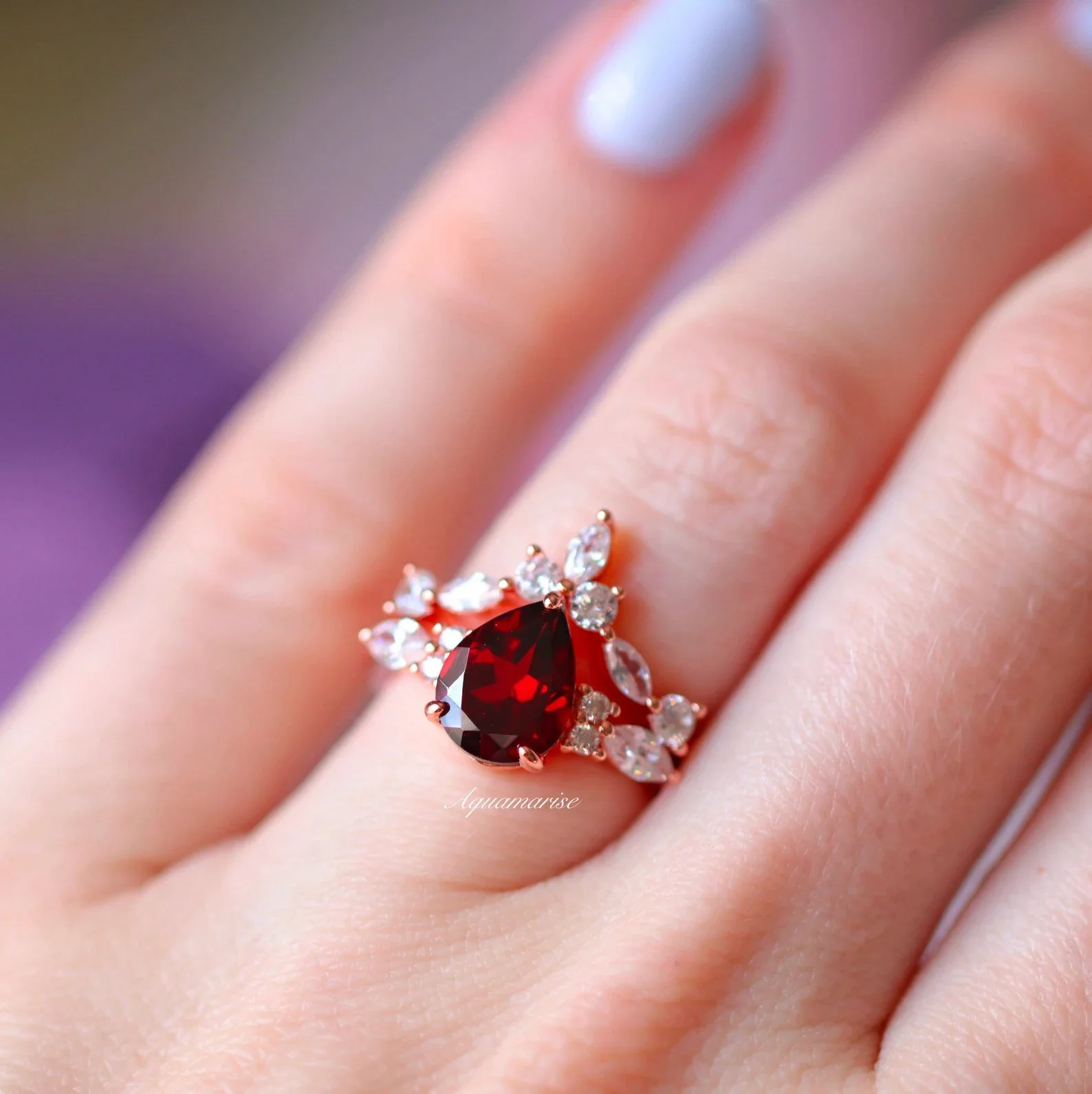 Galaxy Red Fire Opal & Garnet Couples Ring Set - Image 8