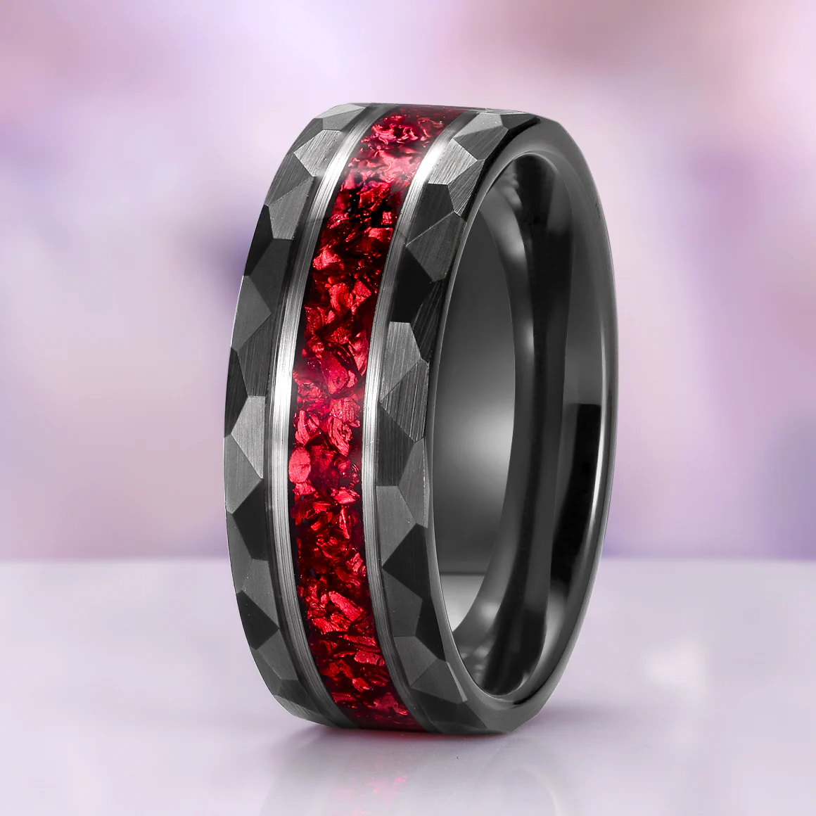 Red Garnet Wedding Band in Two Tone Tungsten Carbide (8mm)