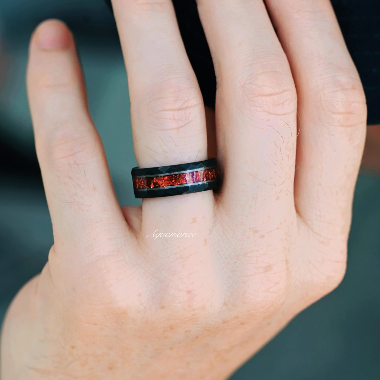 Red Garnet Wedding Band in Two Tone Tungsten Carbide (8mm) - Image 4