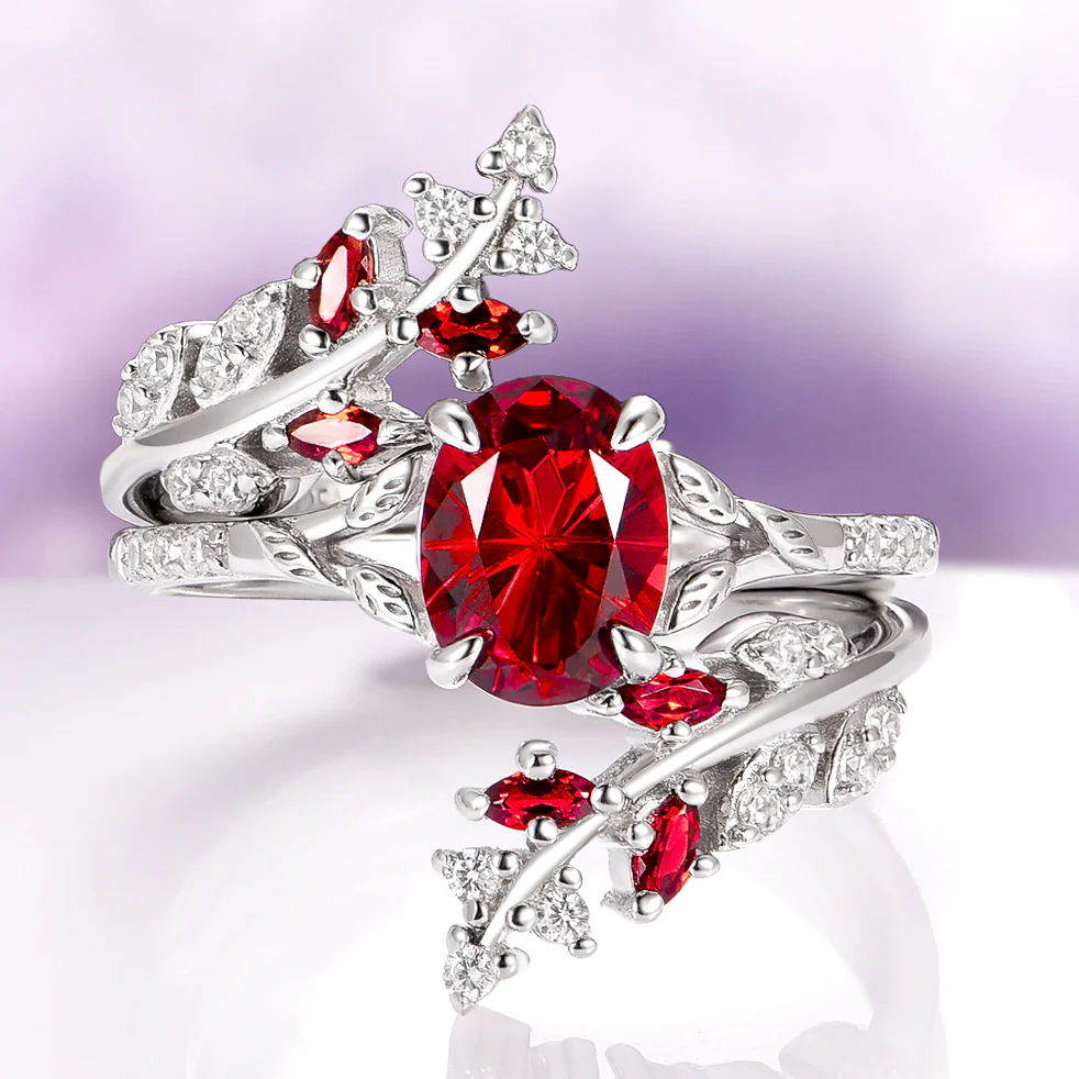 Unique Fireworks Cut Garnet & Whiskey Barrel Couples Ring Set - Image 6
