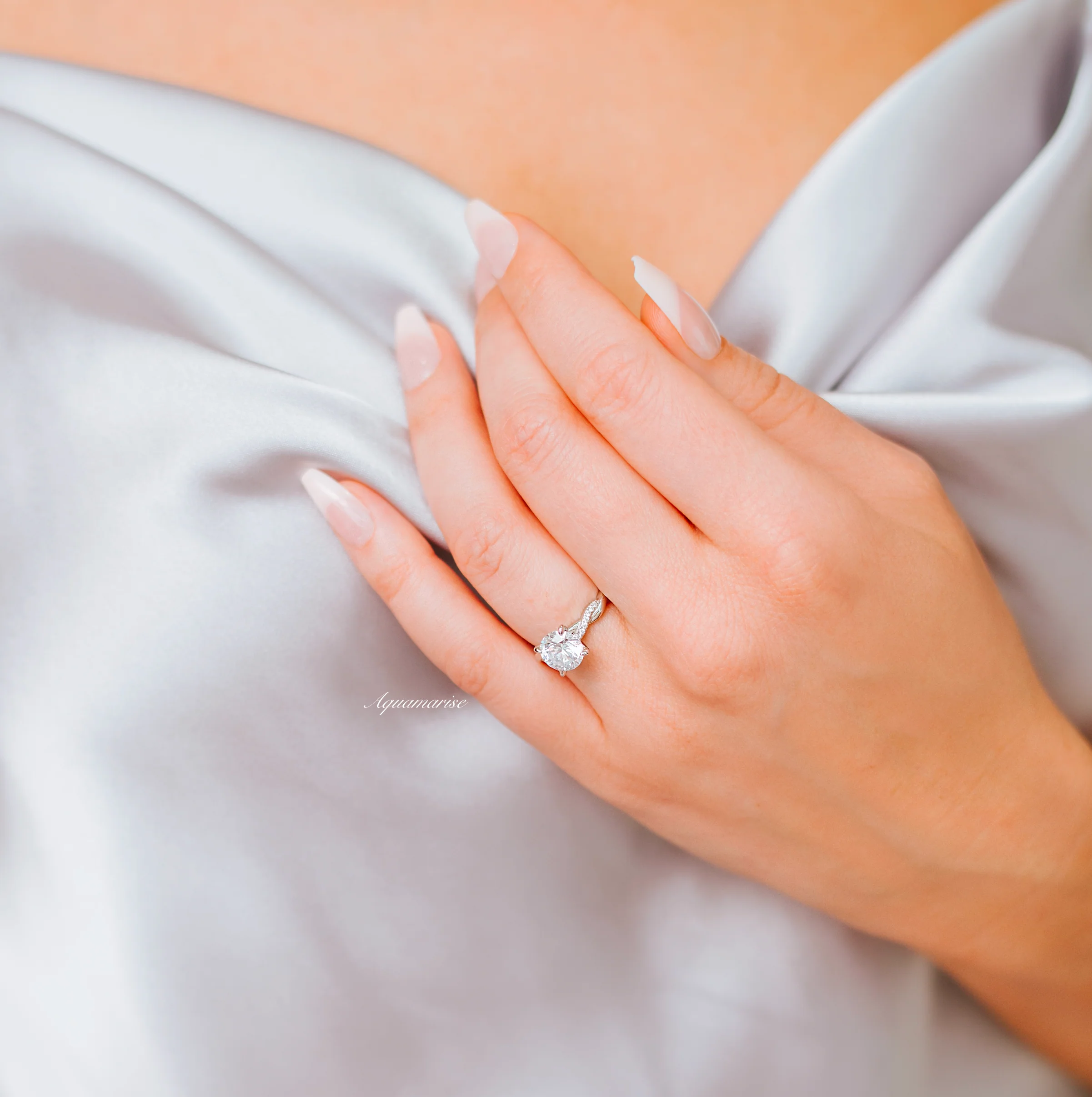 Sophia White Sapphire Twisted Vine Engagement Ring in Sterling Silver - Image 2