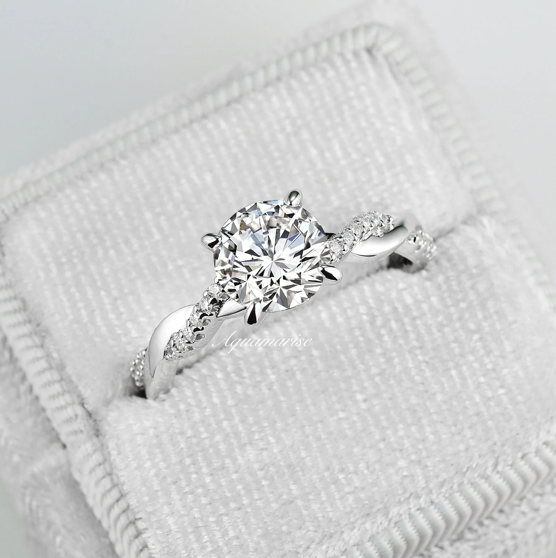 Sophia White Sapphire Twisted Vine Engagement Ring in Sterling Silver - Image 3