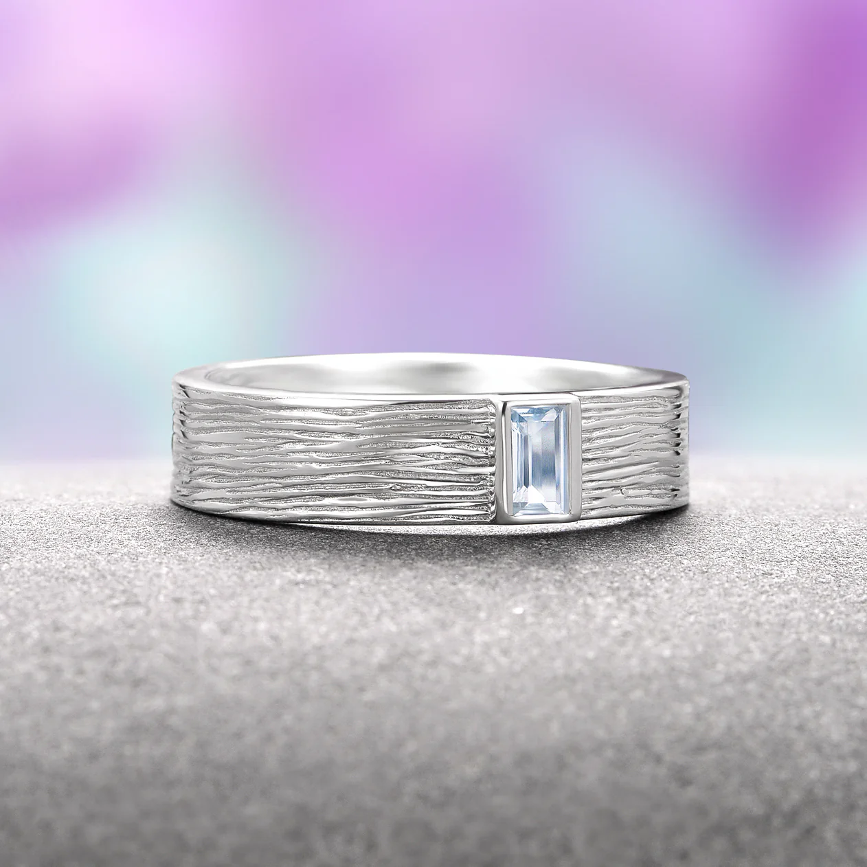 Rustic Aquamarine Wedding Band- 14K White Gold - Image 3